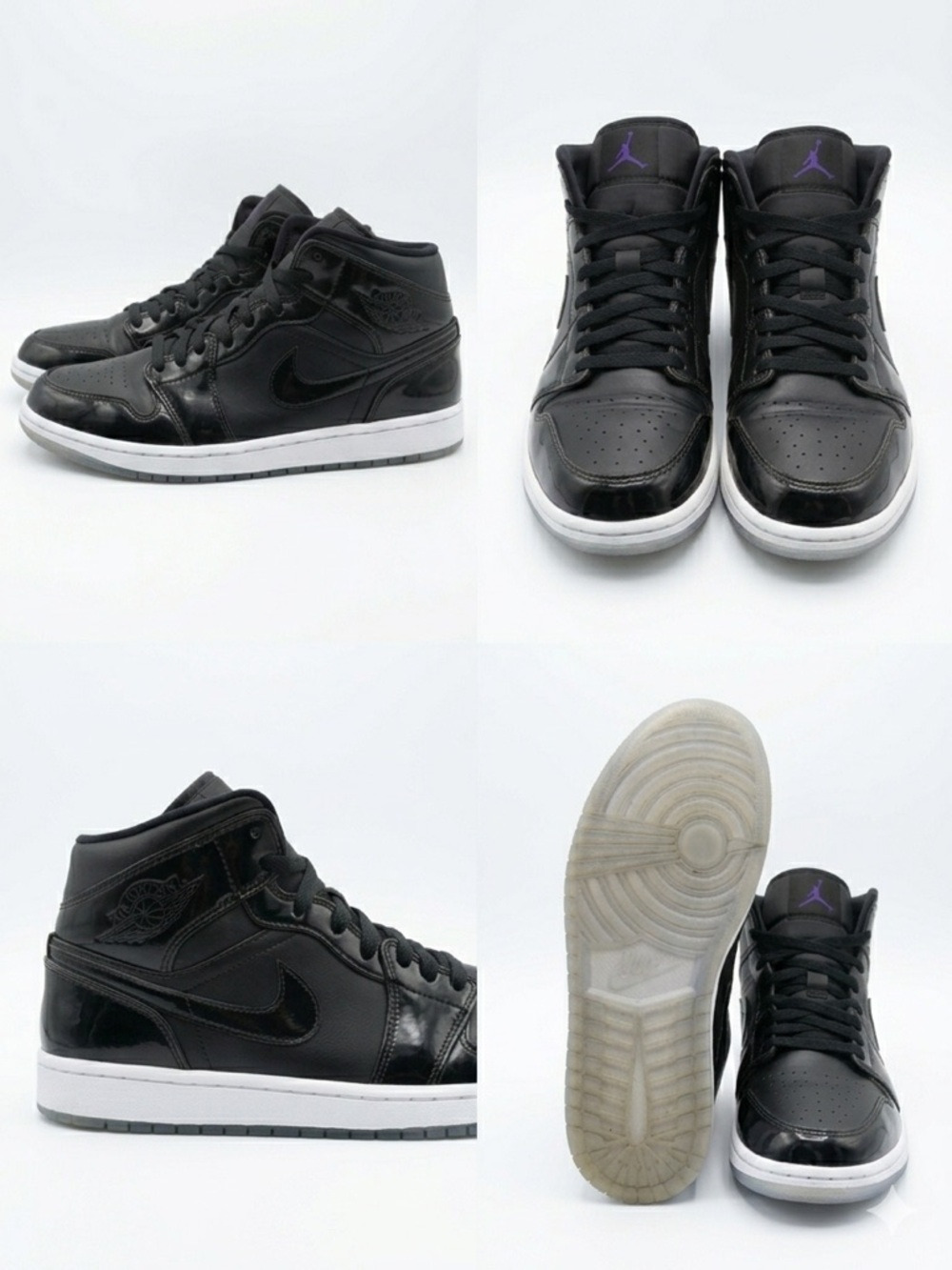 Nike Black Patent Leather High-Top Sneakers with Purple Logo